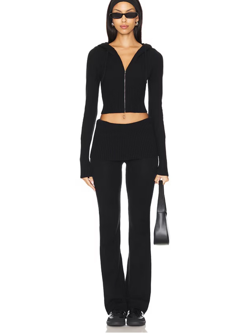 Frankie's Bikinis Black Aimee Cloud Knit Hoodie and Pants